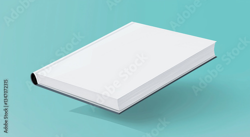 Maquete flutuante em ângulo de um livro de capa dura com uma capa branca lisa exibindo a lombada para uso em apresentações de produtos, branding, embalagens, publicidade, publicação e aplicações 