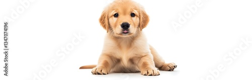 Adorable Golden Retriever Puppy Sitting on White Background photo