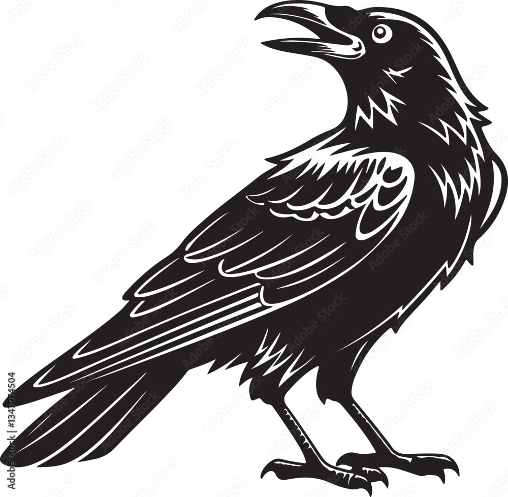 Obraz premium A black silhouette of a cartoon eagle and crow, vector bird art