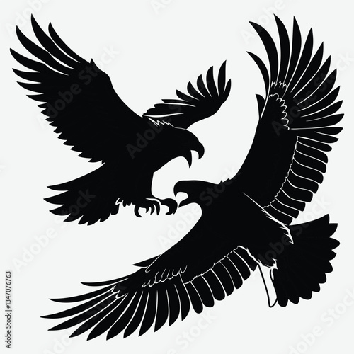 Two eagles locked in mid-air combat image silhouette design vector art and illustration