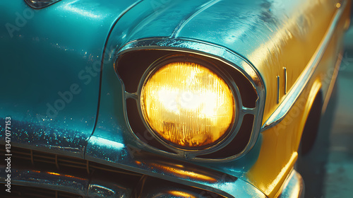 Golden Glow of Vintage: Captured the vibrant light from a classic car's headlight, evoking a sense of nostalgia and timeless beauty.