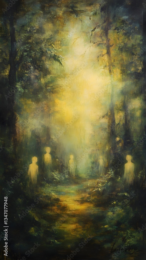 Obraz premium Ethereal Forest Spirits at Dusk oil painting