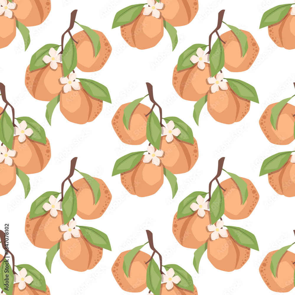 Obraz premium Vector seamless pattern with peach branches on white background