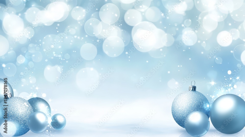 Sparkling blue christmas balls on snowy background, festive holiday scene blue Sparkling blue christmas balls on snowy background, festive holiday scene blue