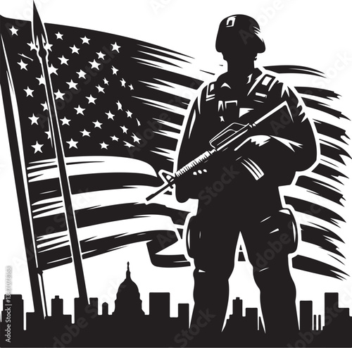 American  Soldier Tribute | Patriotic Military biker Silhouette