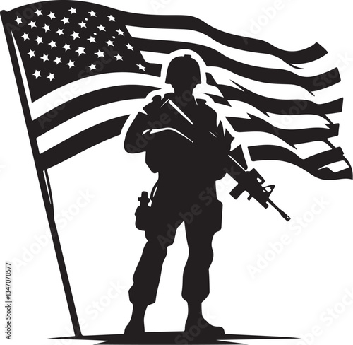 American  Soldier Tribute | Patriotic Military biker Silhouette