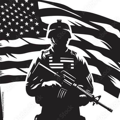 American  Soldier Tribute | Patriotic Military biker Silhouette