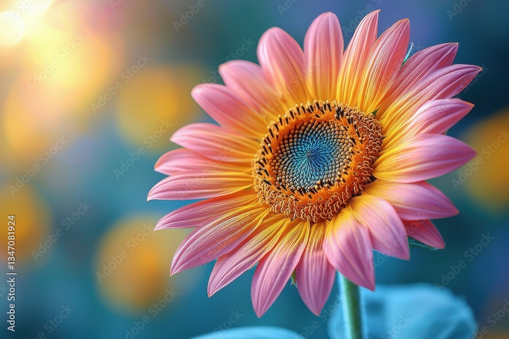 Obraz premium Beautiful pink sunflower blooms in a vibrant garden during the golden hour of evening