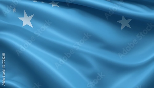 Micronesia Flag Waving Gently with Soft Light and Star Accents