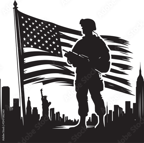 American  Soldier Tribute | Patriotic Military biker Silhouette
