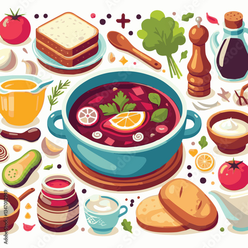 soup, food, borscht, bowl, ukrainian, dish, lunch, dinner, vegetable, beet, cream, cuisine, borsch, beetroot, red, meat, traditional, healthy, meal, homemade, hot, gourmet, plate, garlic, tasty, cooki