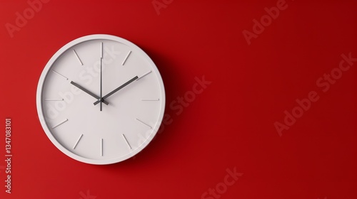 Wallpaper Mural On a red backdrop, a white color wall clock, Generative AI. Torontodigital.ca