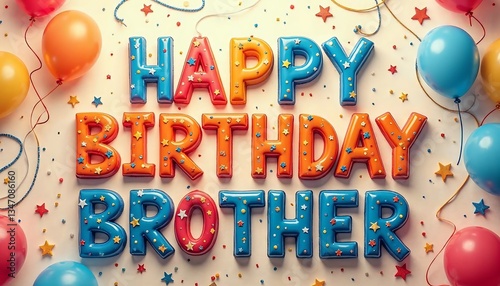 Happy Birthday Brother Colorful Balloons and Sprinkles Greeting