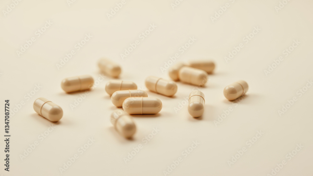 Small orange-tinted pill bottles filled with light brown capsules of magnesium glycinate, placed on a textured surface. Small orange-tinted pill bottles filled with light brown capsules of magnesium glycinate, placed on a textured surface.