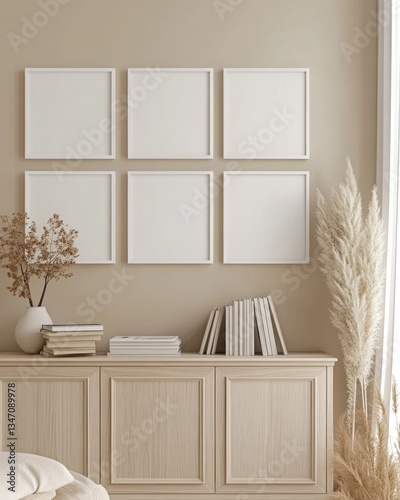 Modern living room featuring wall art frames and decor