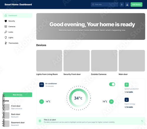 Smart Home Dashboard, Home Automation Panel, IoT Control Center, Connected Home Interface, Home Management System, Digital Home Hub, Intelligent Living Dashboard, Household Monitoring Panel, Smart Dev
