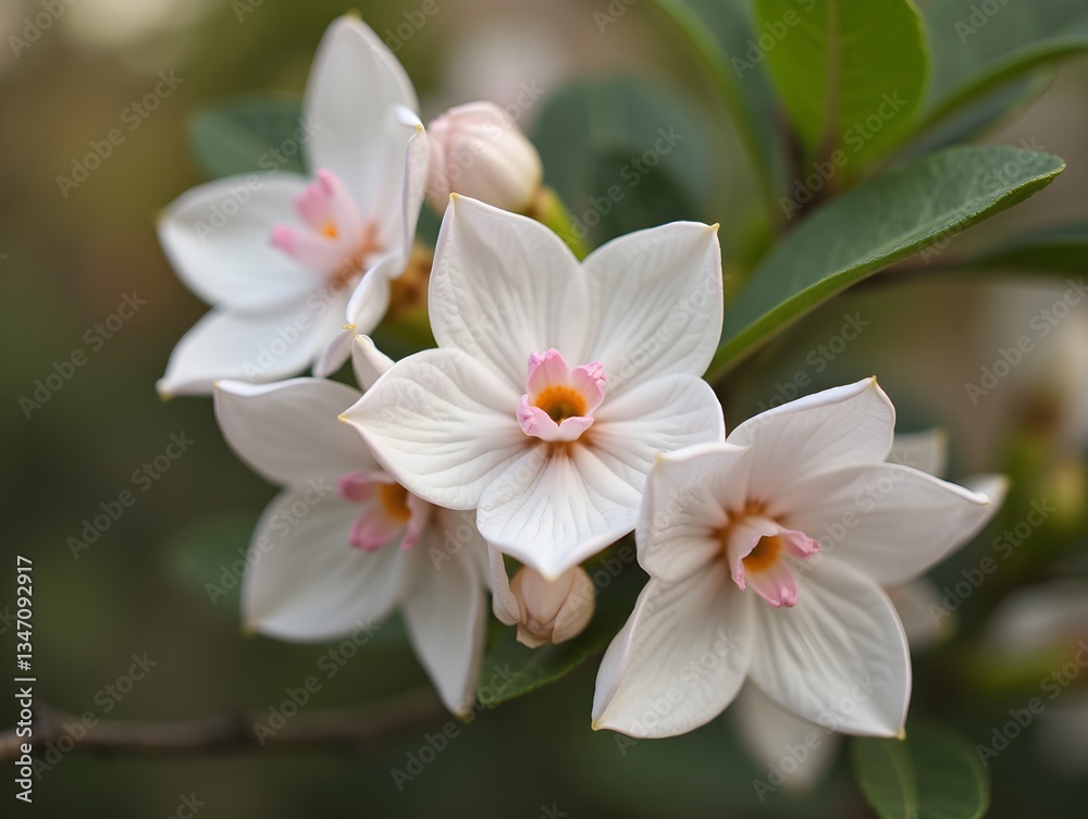 A beautiful flowers white pink and leaves blur background A beautiful flowers white pink and leaves blur background