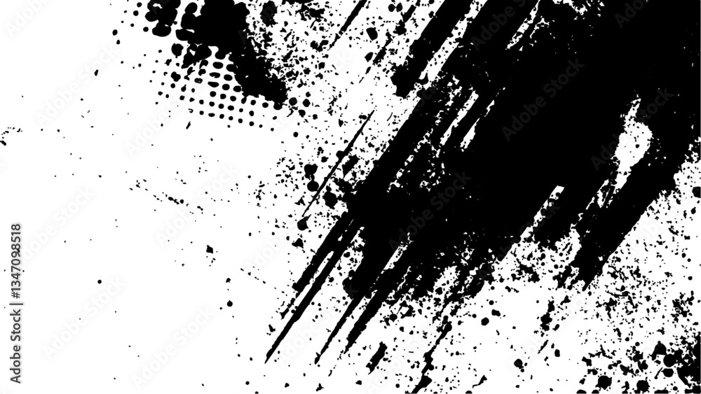 Fototapeta premium Abstract halftone grunge texture background. Black halftone dots white abstract background. Black style paintbrush grunge with halftone dots pattern texture.