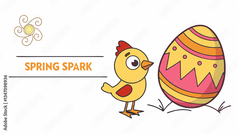 Obraz premium Celebrate spring with cute chick and easter egg cartoon illustration vector art. Perfect for Spring Invitations, Holiday Branding, and Creative Event Projects