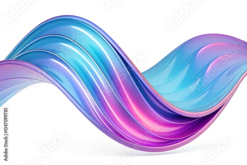 blue pink purple wave fluid abstract holographic Iridescent 3d render isolated on transparent background