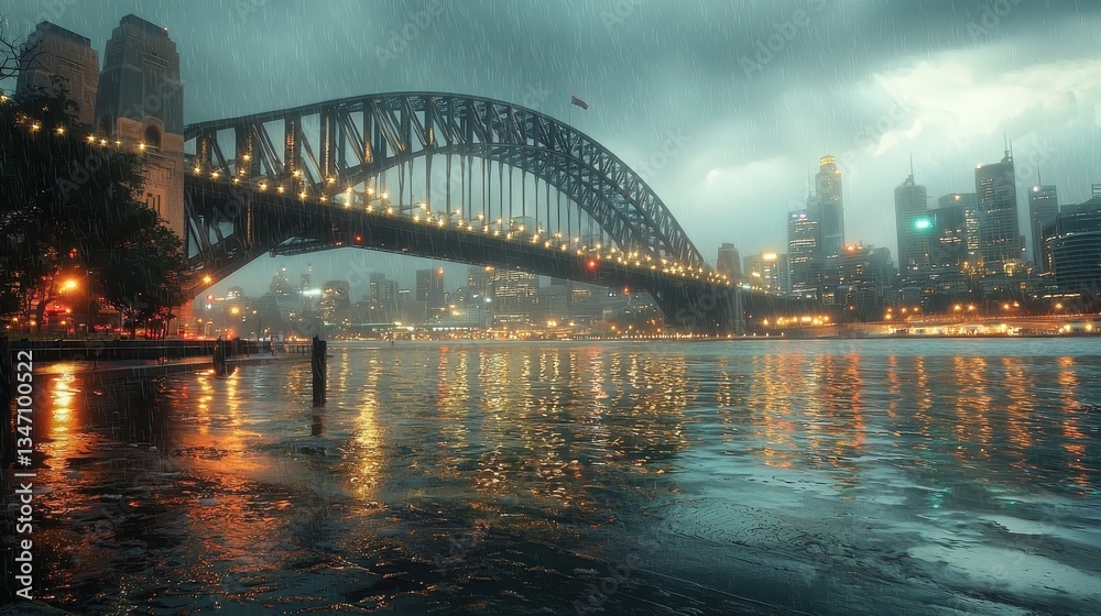 Obraz premium Rainy Evening on the Bridge