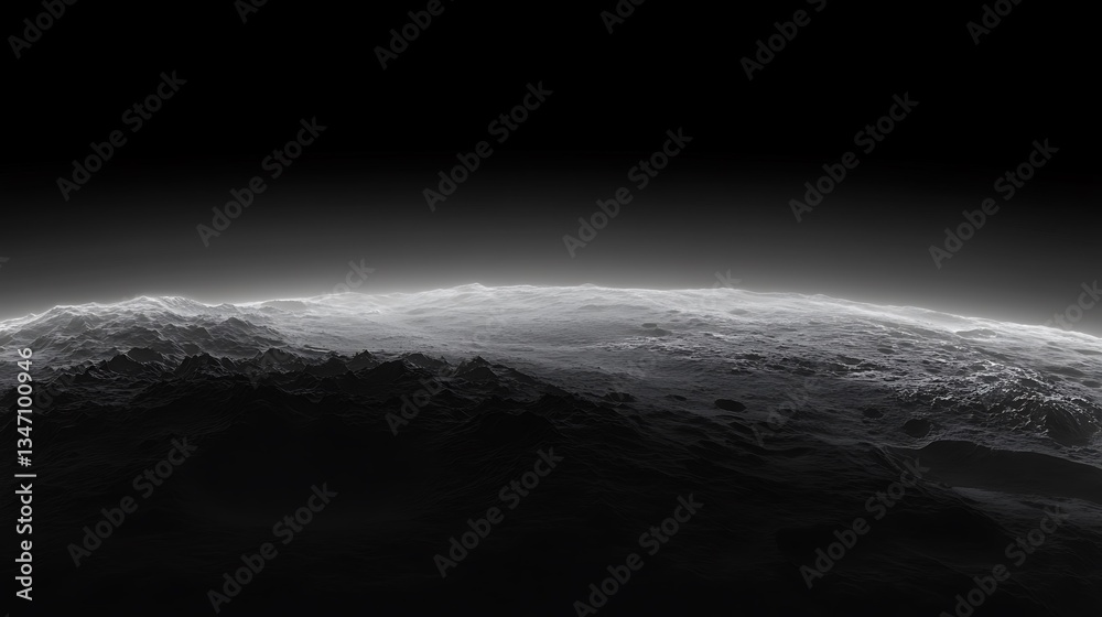 Dark mountainous terrain with a bright illuminated horizon line Dark mountainous terrain with a bright illuminated horizon line