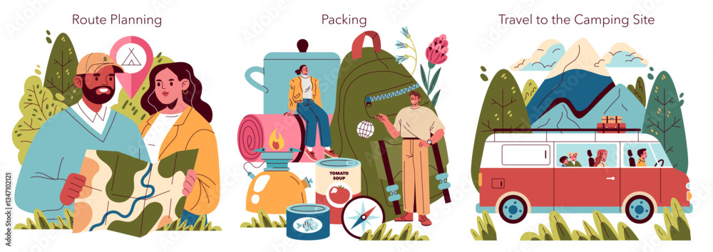 Obraz premium Family Camping. Flat Vector Illustration
