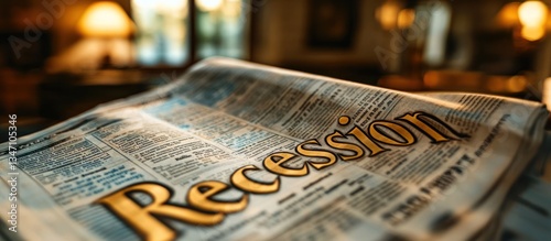 Newspaper headline reading Recession.