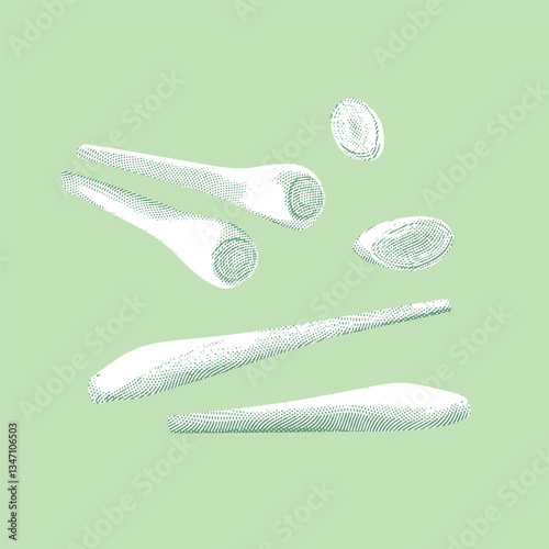 Lemongrass illustration, line drawing on a green background.