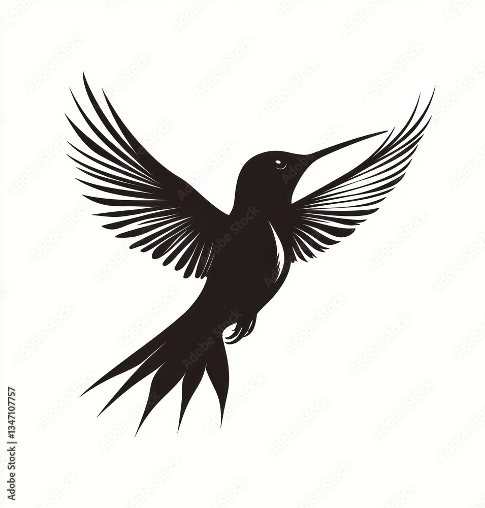 Obraz premium Silhouette hummingbird in flight against white background