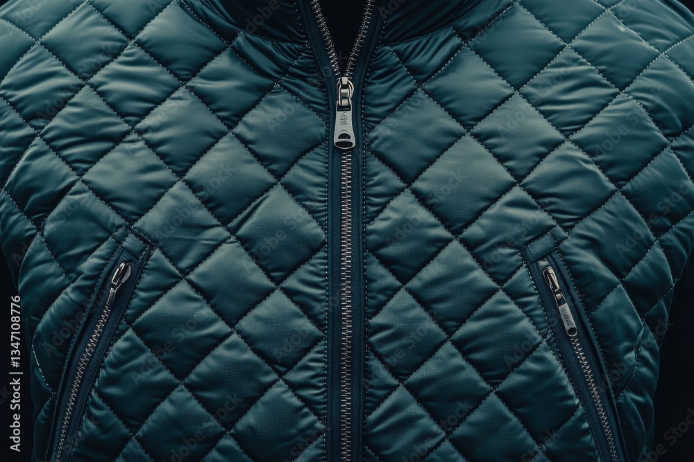 Stylish black quilted jacket with zippers on display in a minimalist setting during the cool season