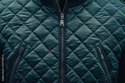 Obraz na płótnie Stylish black quilted jacket with zippers on display in a minimalist setting during the cool season w salonie