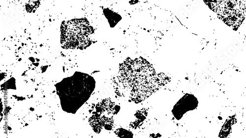 Black and white grunge texture background. Terrazzo floor texture. terrazzo seamless texture. Floor tile, polished stone pattern. Marble surface. Vector abstract background with chaotic stains.	