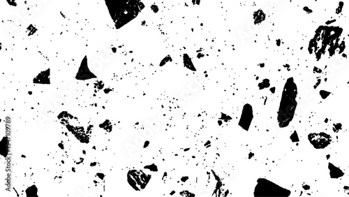 Black and white grunge texture background. Terrazzo floor texture. terrazzo seamless texture. Floor tile, polished stone pattern. Marble surface. Vector abstract background with chaotic stains.	
