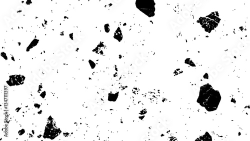 Black and white grunge texture background. Terrazzo floor texture. terrazzo seamless texture. Floor tile, polished stone pattern. Marble surface. Vector abstract background with chaotic stains.	
