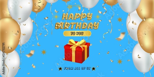 Beautiful Happy Birthday illustration vector background with balloons. Cute Birthday greeting card poster. Icon, Calligraphy, Surprise, Congratulations, Gift, Template, Festive, Anniversary, Party
