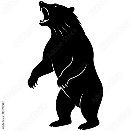 A vector silhouette of a bear standing on its hind legs 