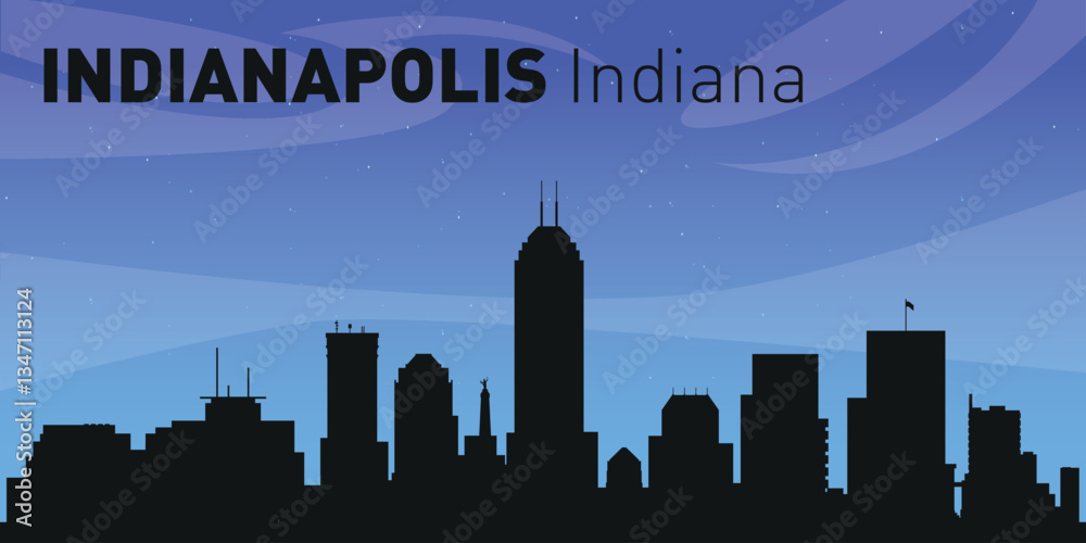 Fototapeta premium black silhouette of the Indianapolis, Indiana city skyline against the evening starry sky