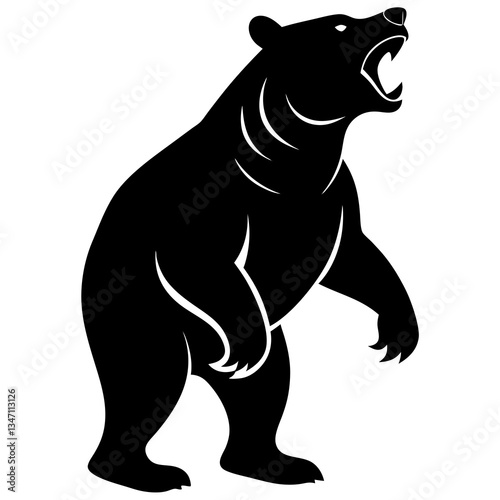 A vector silhouette of a bear standing on its hind legs 