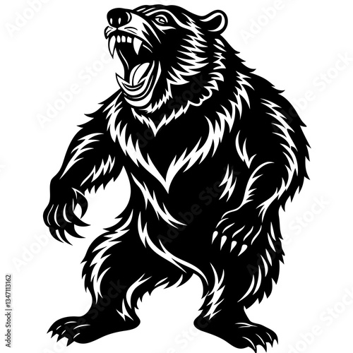 A vector silhouette of a bear standing on its hind legs 