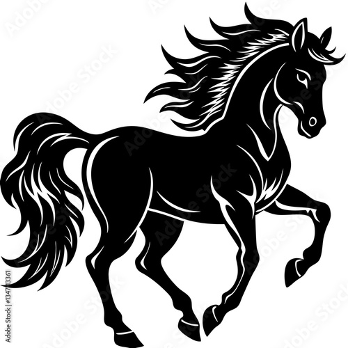 A vector silhouette of a galloping horse, 