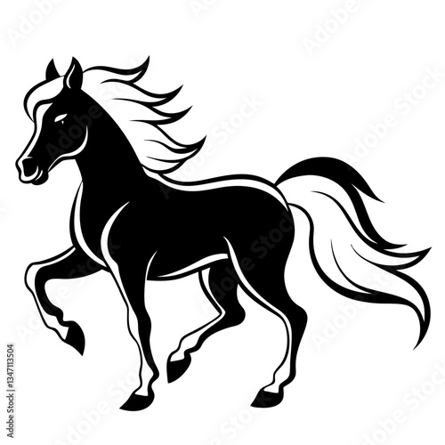 A vector silhouette of a galloping horse, 