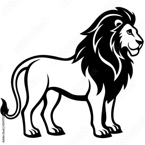 A vector silhouette of a majestic lion standing proudly, 