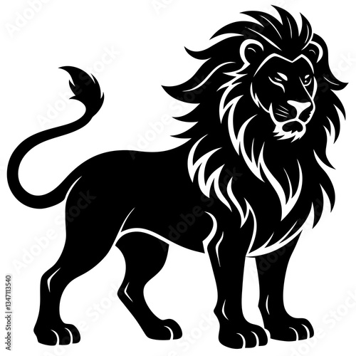 A vector silhouette of a majestic lion standing proudly, 