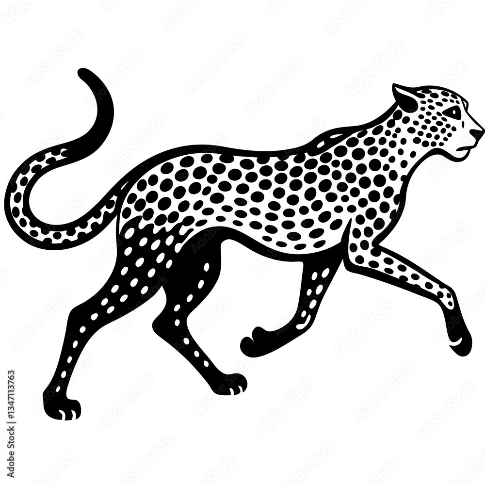 A vector silhouette of a running cheetah, A vector silhouette of a running cheetah,