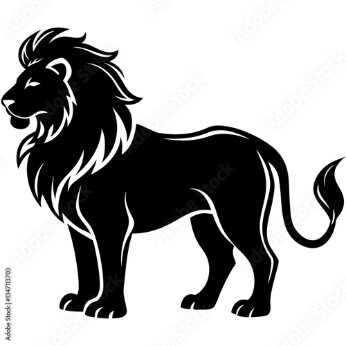 A vector silhouette of a majestic lion standing proudly, 