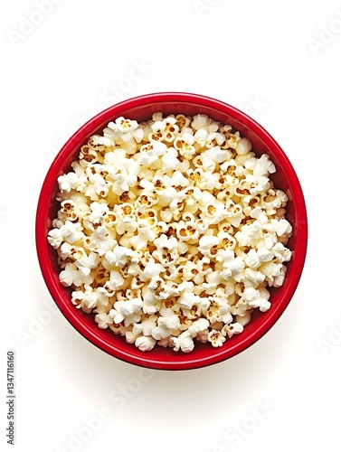 Buttery Popcorn in Red Bowl Movie Snack, Crispy, Tasty, White