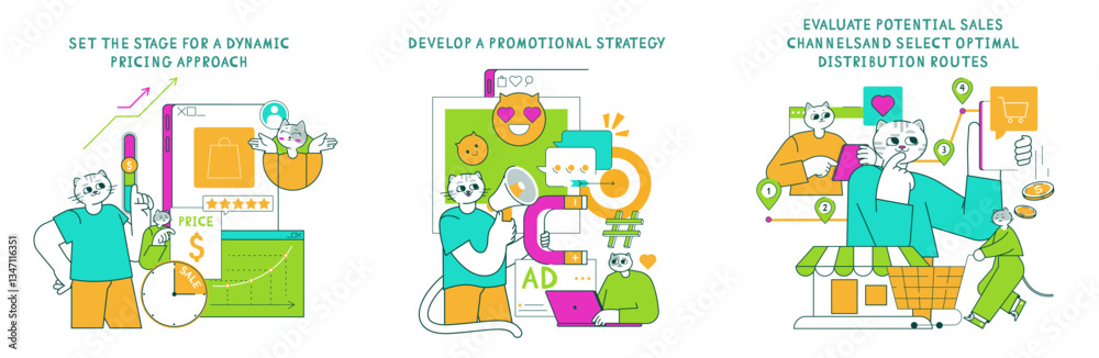 Fototapeta premium Product Marketing Cat. Flat Vector Illustration