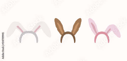 Cute Cartoon Easter Rabbit Decorative Ears Headband Headwear Accessories Flat Vector illustration