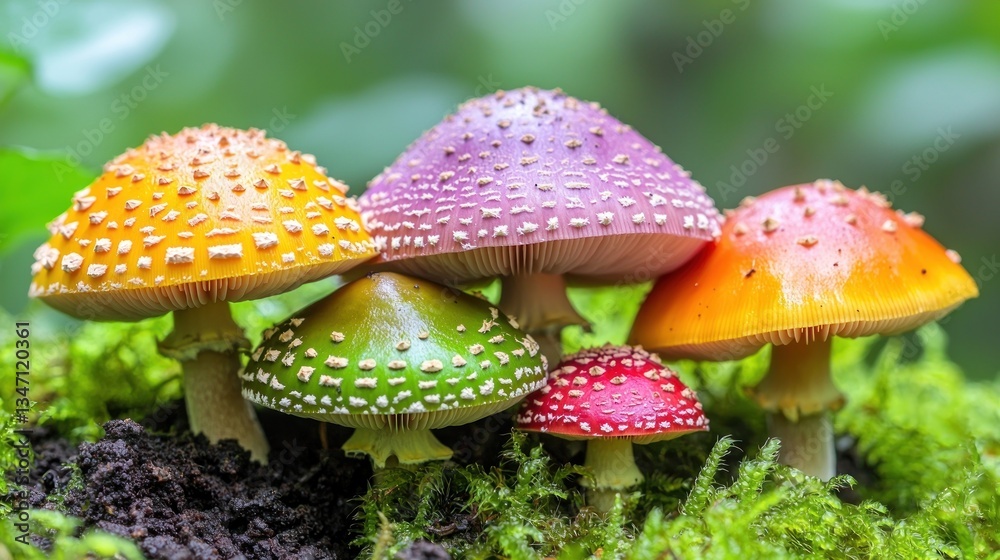 Obraz premium Colorful Mushrooms in Mossy Setting